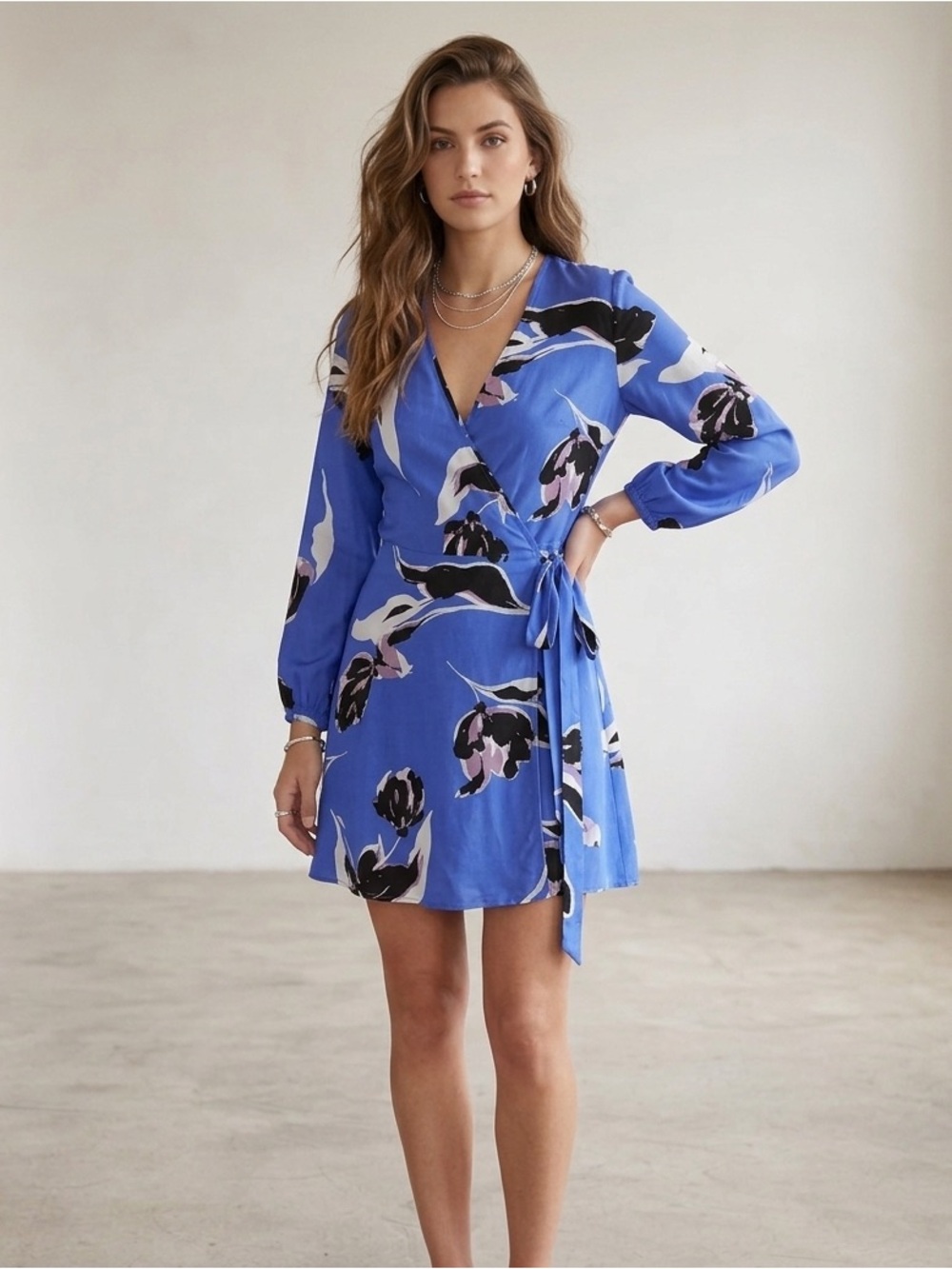Yumi Kim Blue Floral Silk Wrap Dress